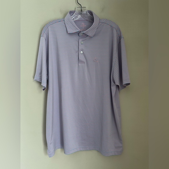 Rhoback Men's Short Sleeve Performance Polo Sz L The Birdie Stripe Pink/blue *** - Picture 2 of 16